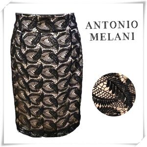 Antonio Melani Leaf Lace Pencil Skirt In Black